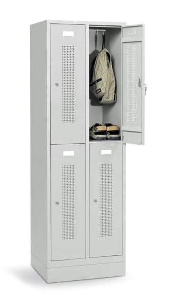 Dubbele garderobenkasten met sokkel lichtgrijs RAL 7035 | 4 | cilinderslot | met sokkel