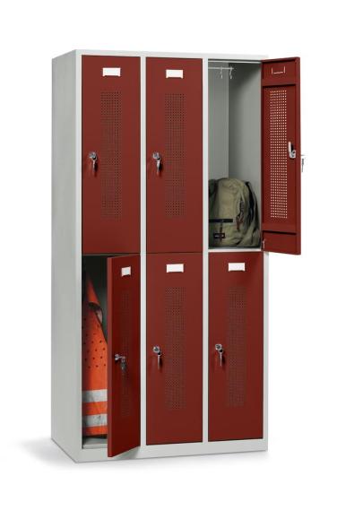 Dubbele garderobenkasten zonder onderbouw robijnrood RAL 3003 | 6 | cilinderslot | vloerstaand