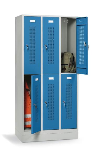 Dubbele garderobenkasten met sokkel lichtblauw RAL 5012 | 6 | cilinderslot | met sokkel