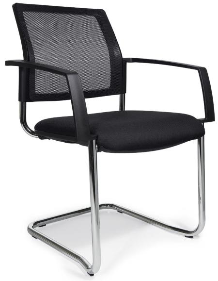 Bezoekersstoel VALERA S met armleggers zwart | vaste armleggers | stof met netweefsel